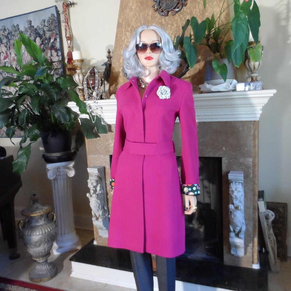 Dolce & Gabbana Fuchsia Wool Pea Coat with Decorative Cuffs